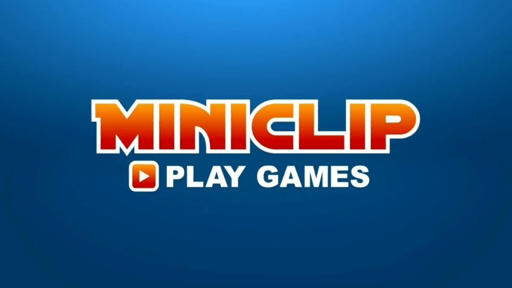 Logo of Miniclip featuring the text “Miniclip Play Games” on a blue background.